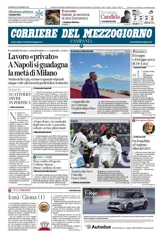 Prima-pagina-corriere del mezzogiorno-del-2024-12-22